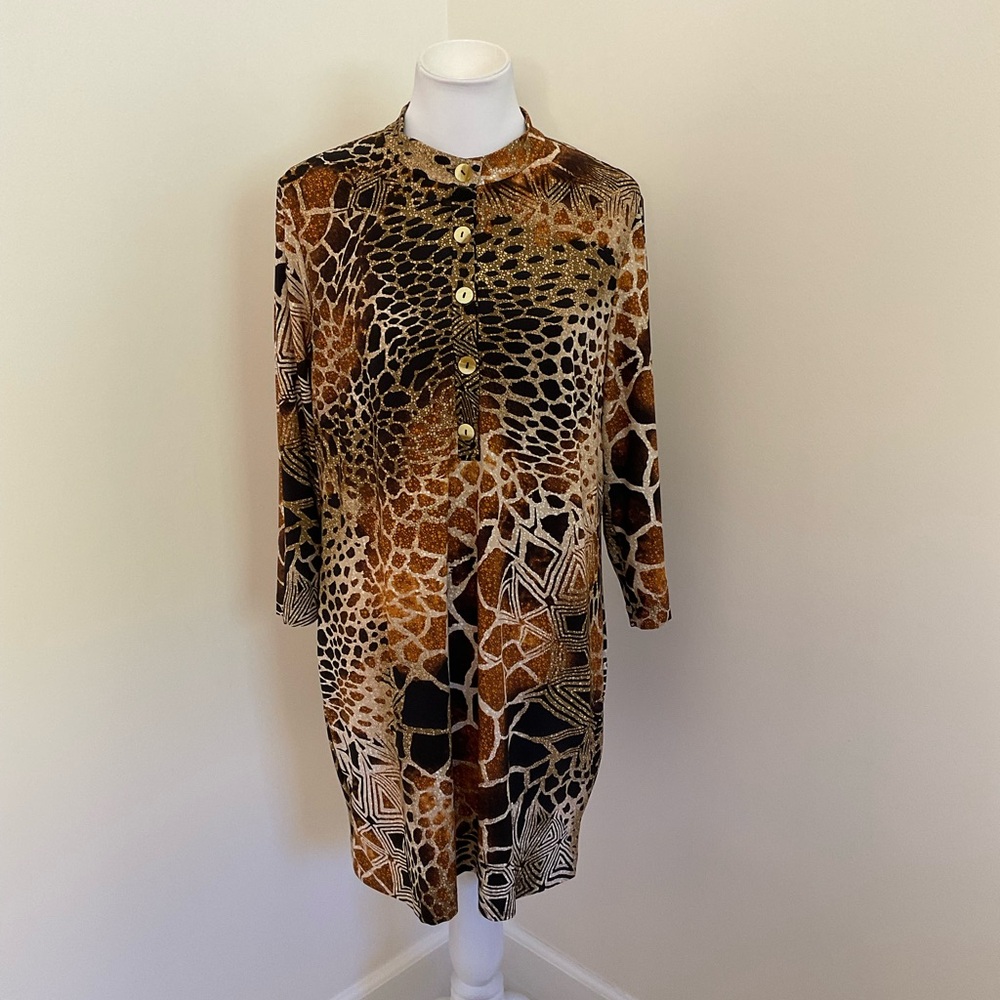 Chico’s Animal Print Shirt Dress in Brown and Black